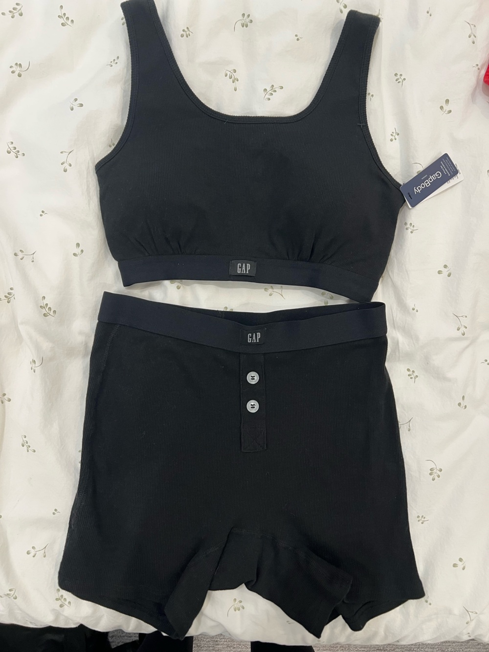 GAP Black Ribbed Crop Top & Matching lounge/ sleep Set